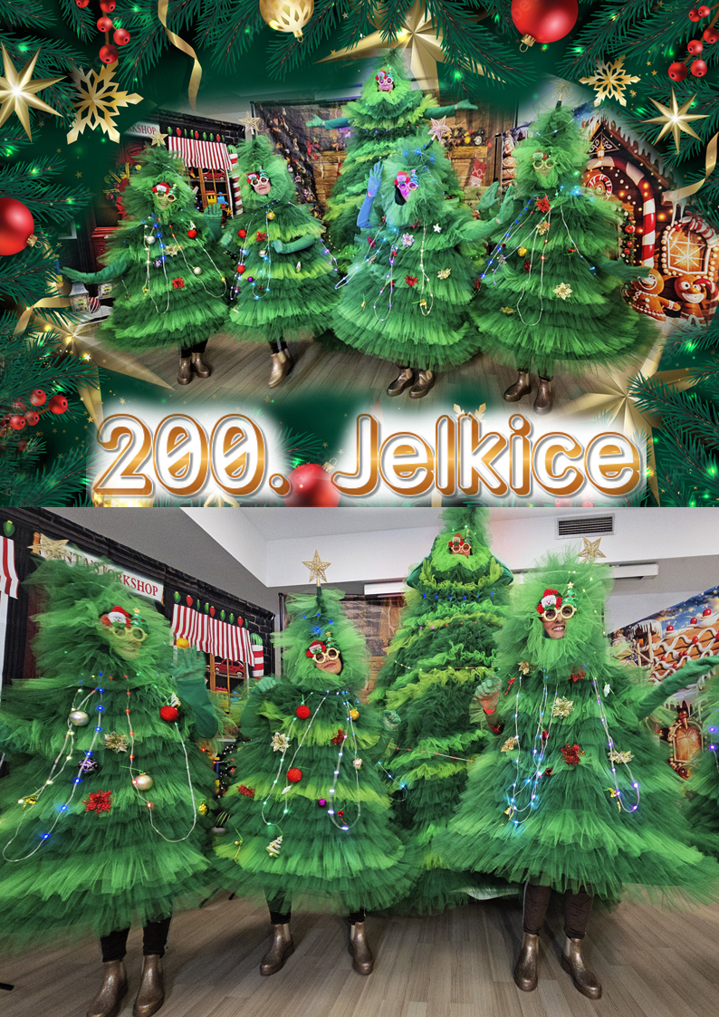 Novogodisnji kostimi, Nova godina, Jelkice, Kostim jelke, podela paketica, novogodisnja predstava za decu, Deda Mraz, kostim jelke