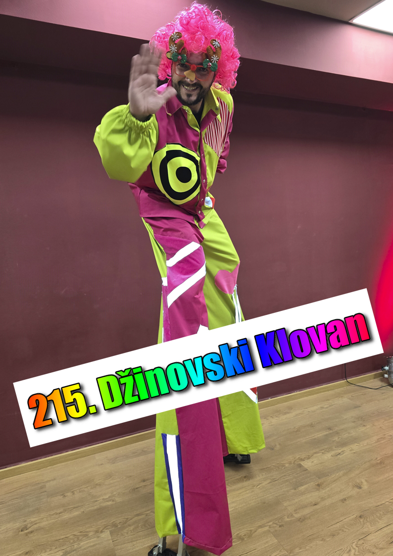 Klovan na stulama, Dzinovski klovan za rodjendane, klovan dzin, fluoroscentni klovan, klovan od 3 metra, klovan animator za decu