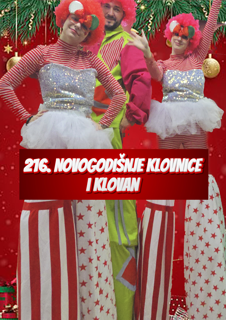 Klovnice na stulama, Dzinovske klovnice za rodjendane, klovnovi dzinovi, grinc, fluoroscentni klovan, klovan od 3 metra, klovan animator za decu