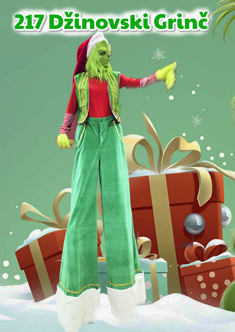 Novogodisnji kostimi, Nova godina, Grinc, Kostim Grinča, podela paketica, novogodisnja predstava za decu, Deda Mraz, Džinovski Grinč